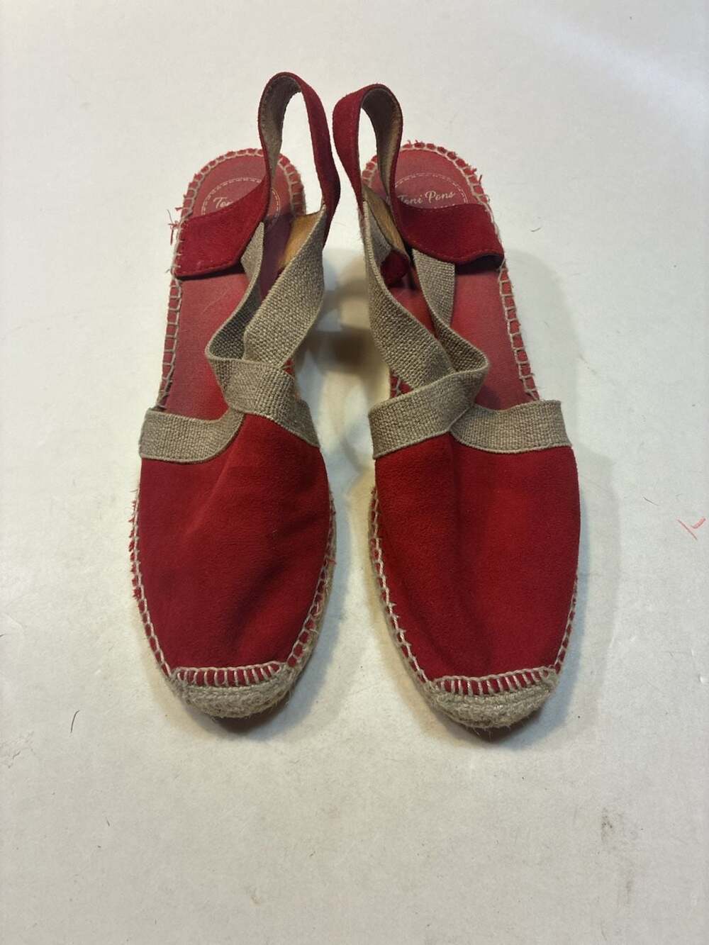 Toni Pons Red Suede and Canvas Wedge Espadrille Sandals